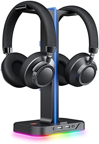 Alternative view of çift kulaklık askısı, 2 USB bağlantı noktası, RGB kulaklık tutucu, oyuncular için, PC için, siyah (TH650)