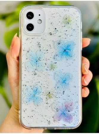 Iphone 11 ile Uyumlu EPOKSİLİ Mavi Simli Çiçek Tasarımlı Oyuncaklı Esnek Silikon Kılıf - Görsel 3