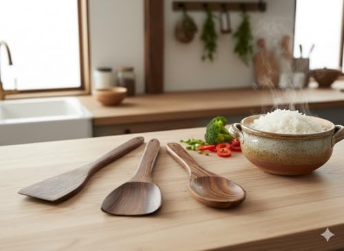 Doğal Ahşap 6 Parça Mutfak Gereçleri Seti | Yemek Pişirme ve Servis Seti | Kaşık, Spatula, Kevgir, Salata Servis Kaşığı | Sağlıklı, Dayanıklı ve Şık Tasarım - Görsel 3