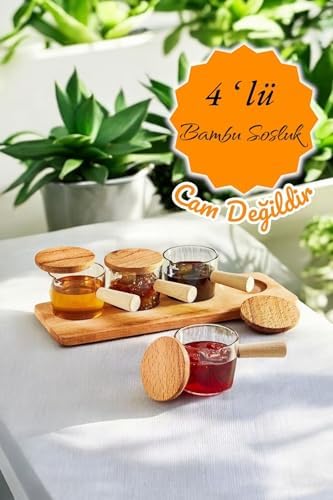 4 Adet Ahşap Saplı Standlı Mika Şeffaf Sunumluk Sosluk Reçellik Çerezlik
