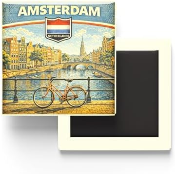 Alternative view of Hollanda Amsterdam Şehri Temalı Vintage Buzdolap Magneti – 9x9 cm