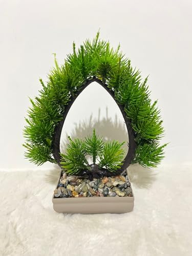 Alternative view of Yapay Bonsai Çam Ağacı Geometrik Kalp Tasarım, Mini Dikdörtgen Saksıda Taş Dolgulu Dekoratif Yapay Bitki, Ev, Ofis, Çalışma Masası İçin Estetik Modern Masaüstü Süsü