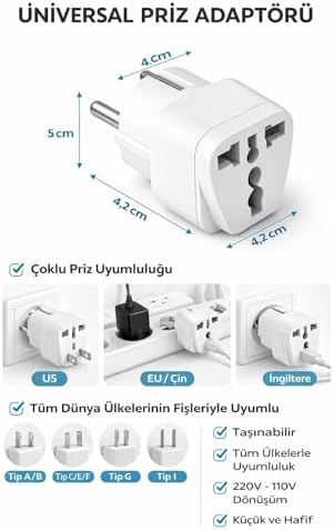 Alternative view of Universal Priz Adaptörü 2’li Set, Avrupa Tipi Fiş EU,Çoklu Girişli Seyahat Adaptörü, Tüm Ülkelerle Uyumlu, Kompakt Tasarım, Ev & Ofis & Seyahat İçin Uygun