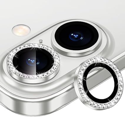 [KAMERA KORUYUCU] For 16/16Plus ile uyumlu Taşlı Kamera Lens Koruyucu Metal Temperli HD Cam Çizilmeye Dayanıklı Kamera Koruyucu (Taşlı Silver, iPhone 16/16Plus)