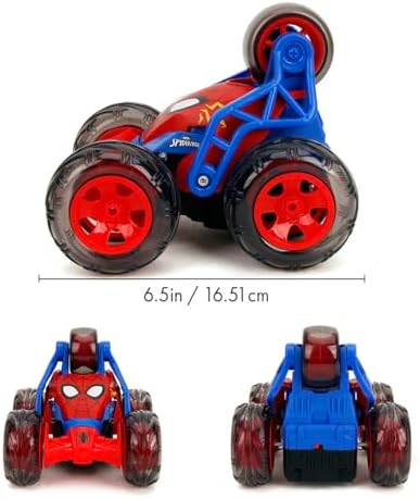 Jada Toys Spider-Man RC Stunt Car 20cm 5 Tekerlekli Dik Drift 360 Aksiyon Ve Takla Atan USB Şarjlı Tekerlek İçi LED Işıklı Turbo Kumandalı Orijinal Oyuncak Akrobasi Sürüş Arabası