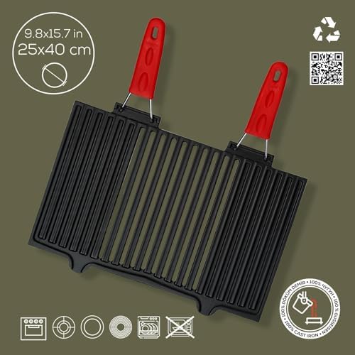 Metal Döküm Mangal Izgarası, Çift Silikon Kulplu, 40 x 25 x 0.7 cm - Görsel 3