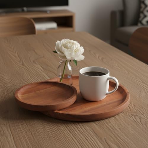 Alternative view of 2'li Doğal Akasya Ahşap Yuvarlak Servis Tabağı ve Çerezlik Seti – 12 cm ve 15 cm Kahvaltılık, Sosluk ve Sunum Kasesi (İkili Takım)