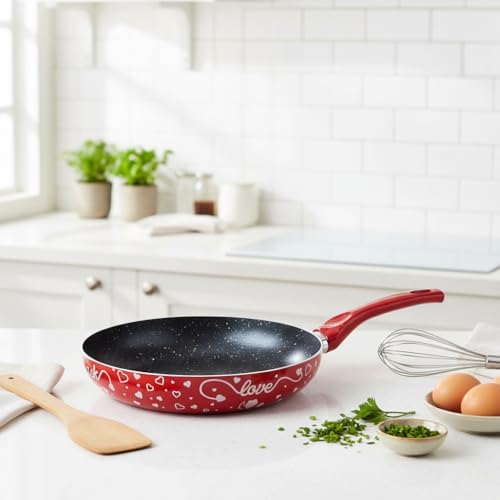 Lotus 26 cm Sevgililer Günü Özel Seri Kırmızı Kırçıl Granit Efektli Yapışmaz Kızartma Tavası - Görsel 3
