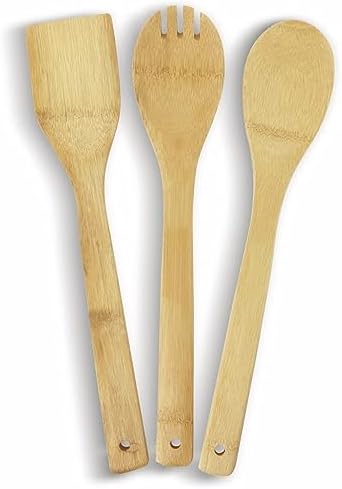 Pişirme kaşığı bambu 3 parça spatula ahşap çatal, mutfak yardımcısı 30 cm - Görsel 3