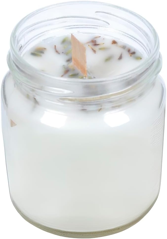 Lavanta Kokulu Taneli Dekoratif Ahşap Fitil 200 ml Kutulu Hediyelik Kavanoz Mum