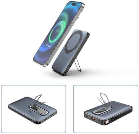 Magnetic Power Bank 10000 mAh Kablosuz Hızlı Şarj MagSafe Uyumlu LED Ekranlı, 22.5W PD QC Taşınabilir Şarj Cihazı, Standlı, Type-C USB Powerbank Güç Kaynağı derin lacivert - Görsel 3