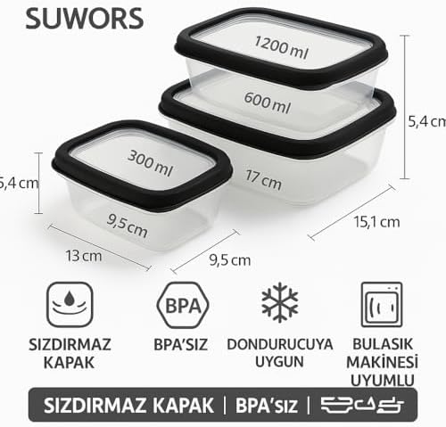 3’lü Sızdırmaz Saklama Kabı Seti (300ml + 600ml + 1200ml) | Şeffaf Plastik, Kapaklı, Buzdolabı, Yemek ve Mutfak Düzenleyici Saklama Kutusu - Görsel 2