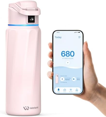 BOOST Akıllı Su Şişesi, Su İçmeyi Hatırlatan, Çift Duvarlı Vakum Yalıtımlı Su Şişesi Paslanmaz Çelik, Geniş Ağızlı 32 oz Sızdırmaz Kilitli Kapaklı Su Şişeleri, Su İzleyici, Pembe
