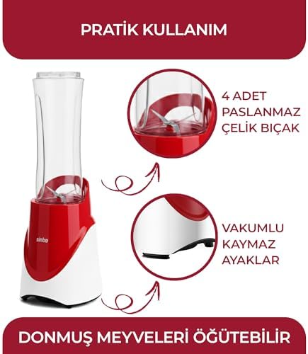 SHB-7508 Kırmızı Shake Take One | 300W Taşınabilir Smoothie | 570 ml Spor Şişe - Çelik Bıçaklı Karıştırıcı