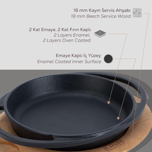 Pişirme Kabı LV ECO Y TV 12 K4 Yuvarlak Tabak Çanak ve Tabak, Ahşap, Çap 12 cm, Dökme Demir, Siyah - Görsel 3