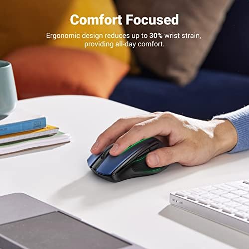 Ergonomische Draadloze Muis met USB Ontvanger 2.4 GHz Silent Click USB Muis 4000 DPI Verstelbaar Compatibel met PC,Tablet,Laptop,Windows,MacOS, Linux. (Blauw)