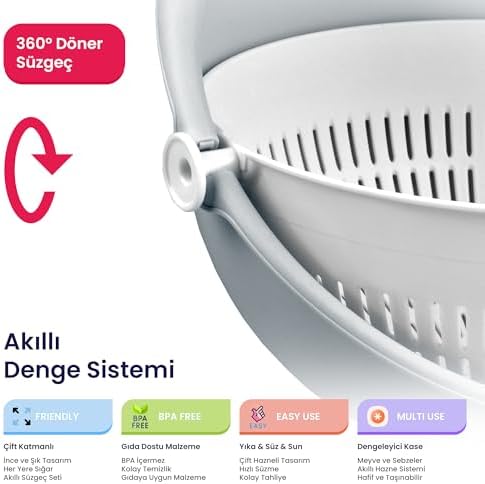 Hobby Life Büyük Aqua Süzgeç – Hareketli Hazneli, Dökülmeyi Önleyen Akıllı Yıkama ve Süzme Kasesi - Görsel 3