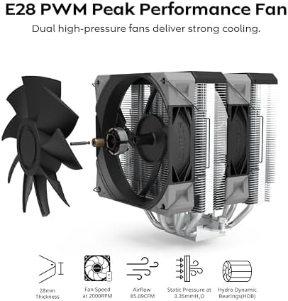 Alternative view of NX600 6 Isı Borulu ve Premium Üst Kapaklı Çift Kule CPU Hava Soğutucu | 28mm E28 PWM Premium Fan | Lehimli Bakır Taban | Üstün Isı Dağılımı | Tüm Intel ve AMD Soket Desteği | Siyah