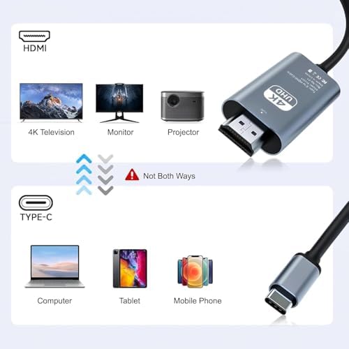 HDMI Çevirici USB C HDMI 4K 60Hz HDMI, 200cm USB C HDMI Adaptör USB C HDMI Uyumlu Thunderbolt Type-C to HDMI 2 Metre Kablo Uzunluğu ZR854 - Görsel 3