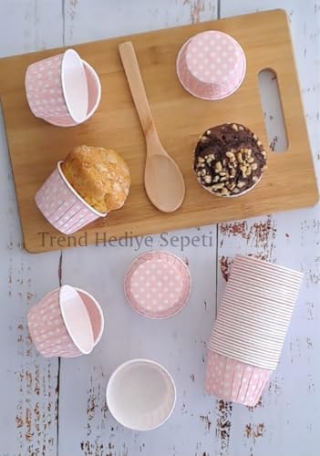Alternative view of 50'li Açık Pembe Puantiyeli Muffin Kek Kalıbı, Kek Kapsülü Cupcake Kalıbı, Airfryer Uyumlu