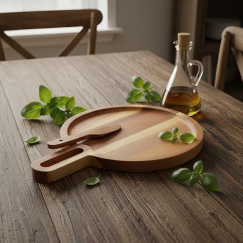 Doğal Akasya Yuvarlak Peynir Sunum Tahtası ve Bıçak Seti – 19 cm Ahşap Servis Tepsisi, Yanında Özel Peynir Bıçağı İle (2 Parça Mini Set) - Görsel 2