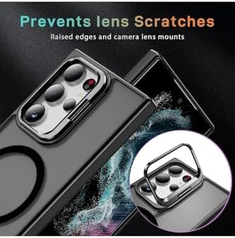 için Kılıf Kamera Korumalı Magsafe Wireless Şarj Özellikli Mat Şeffaf Renkli Standlı Kılıf (Lens Hediyeli) (Siyah, S24 Ultra) - Görsel 2