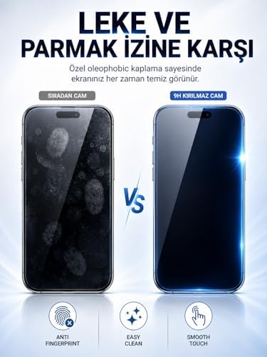 iPhone 16 Pro Uyumlu 9H Kırılmaz Cam Ekran Koruyucu, 9H Sertlik, Tempered Glass, Şeffaf, Parlak Yüzey - Görsel 3