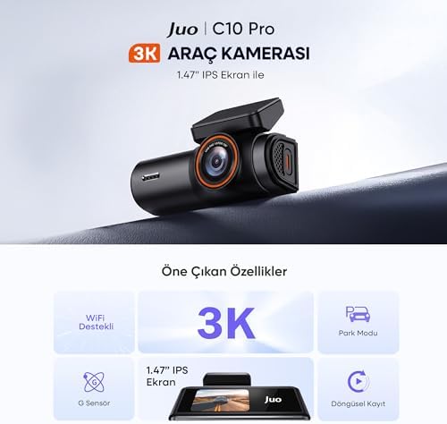 Alternative view of C10 Pro 3K UHD HDR WiFi Ekranlı Araç Kamerası 170 Derece Geniş Açı Gece Görüş G-Sensörlü Araç İçi Kamera