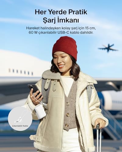 Alternative view of Taşınabilir Şarj Cihazı, 10.000 mAh USB-C İnce Güç Kaynağı, 2 USB-C Port, Dijital Pil Göstergesi, 20 W Hızlı Şarj, iPhone 16, 15 Serisi,  Galaxy S25, S24, Pixel 9, iPad ve Fazlası, Beyaz