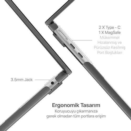 MacBook Air 15,3 ile Uyumlu M5 (A3448) M4 (A3241) M3 (A3114) M2 (A2941) Polikarbonat Sert Koruyucu Çizilme ve Darbe Önleyici Kılıf (Siyah Şeffaf, 15 inç 2023-2026) - Görsel 3