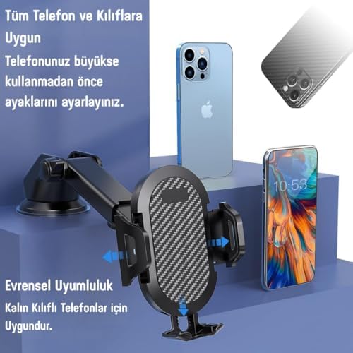 Araç Telefon Tutucu – 360° Dönebilir Vantuzlu, Şok Emici, Tek Tuşla Sabitleme, Ultra Güçlü Vakum, 4.7”–7” Telefonlar için Uyumlu - Görsel 3