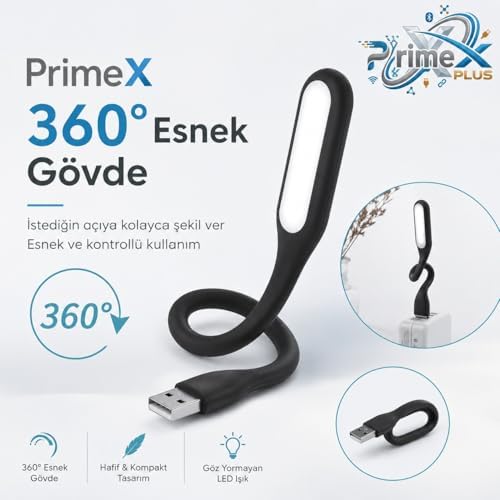PX-40 Siyah USB LED Aydınlatma, Esnek Gövdeli Taşınabilir USB Lamba, Güçlendirilmiş Beyaz Işık, Laptop Notebook Powerbank PC İçin Tak Çalıştır Mini USB Led Okuma Lambası