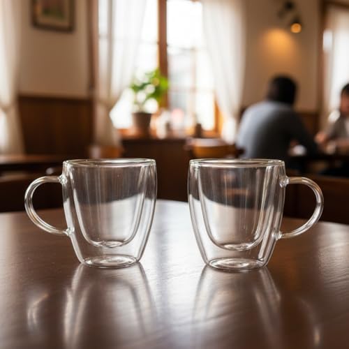 2'li Çift Cidarlı Borosilikat Cam Fincan Seti - 100 ml Espresso ve Türk Kahvesi Bardağı - Isıya Dayanıklı El Yakmayan Modern Tasarım (2 Adet) - Görsel 3