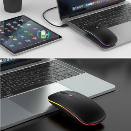 Infomax Kablosuz Mouse, Çift Modlu (Bluetooth 5.0 + 2.4Ghz USB) Şarj Edilebilir RGB Işıklı Sessiz Mouse, PC, Laptop, Macbook, Tablet, iPad, Telefon Uyumlu (BGMS, Siyah) - Görsel 3