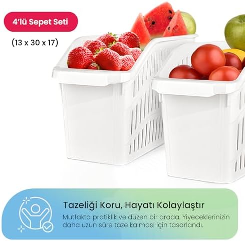 Hobby Life Orgamix 4’lü Dar Buzdolabı ve Dolap İçi Düzenleyici Set – Hava Alan Kanallı, Sebze ve Meyve Sepeti