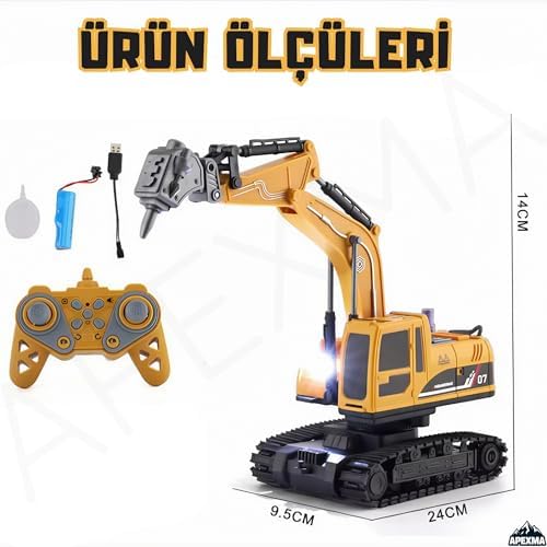 Oyuncak 2.4GHz Uzaktan Kumandalı Şarjlı Işıklı Buhar Atan Paletli Hareketli Kepçeli Rc Ekskavatör