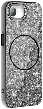 iPhone 17E ile uyumlu Parlayan Simli Yüzey Renkli Magsafe ile uyumlu Wİreless şarj özellikli X Z-Okso iPhone 17e için Kapak Siyah - Görsel 3