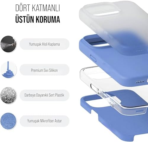 iPhone Kılıf İnce Sıvı Silikon 3 Katmanlı Jel Kauçuk (Açık Mavi (32), iPhone 13 Pro) - Görsel 3