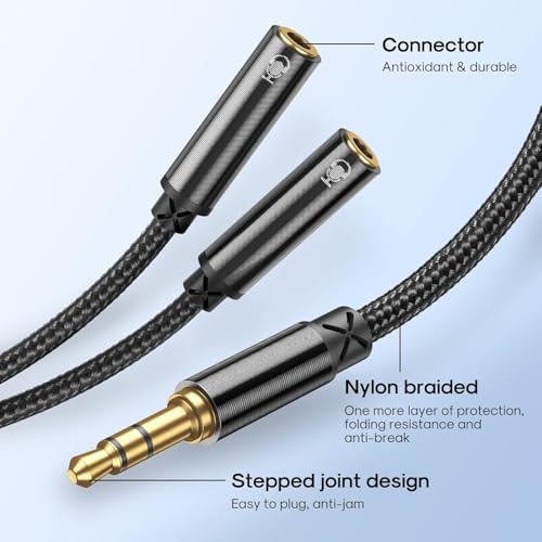 SY-A04 Headphone Male to 2-Female Y-splitter Audio Cable 0.2M - Black - Görsel 3