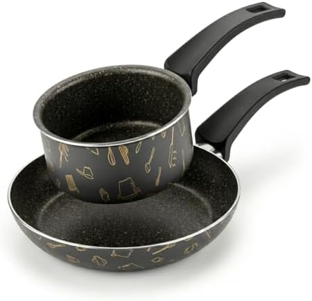Master 2'li Ekonomik Set: 12 cm Sosluk & 20 cm Tava - Mutfak Desenli Gold Mastik Yanmaz Yapışmaz Set - Görsel 2