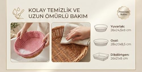 Doğal Rattan Kumaşlı Ekmeklik ve Sunum Sepeti - Kırmızı Kumaş Örtülü Rustik Kahvaltı ve Servis Düzenleyici (Dikdörtgen)