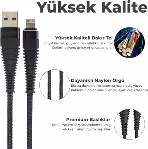 Alternative view of iPhone ile Uyumlu Lightning 5A 100 W Örgülü Hızlı Şarj ve Data Kablosu 1 Metre