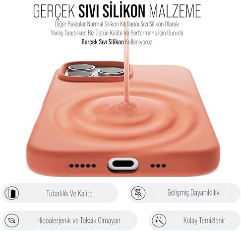 iPhone Kılıf İnce Sıvı Silikon 3 Katmanlı Tam Kaplamalı Yumuşak Jel Kauçuk Kılıf Kapak, Turuncu (iPhone 11 Pro 8)
