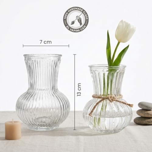 Alternative view of Pure Model El Yapımı Üfleme Cam Küçük Vazo - Şeffaf Optikli Dekoratif Çiçeklik 13x7 cm