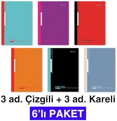 Etika A4 Dikişli Okul Defteri 6’lı Paket (3 Çizgili + 3 Kareli) – 60 Yaprak (120 Sayfa) - Görsel 3