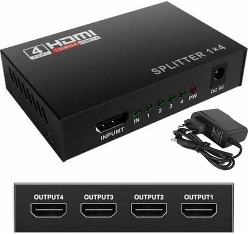 Alternative view of PX-5004 4 Port HDMI Splitter, 1 Giriş 4 Çıkış Adaptörlü HDMI Çoklayıcı, 1080P 2K 4K FHD 3D Görüntü Dağıtıcı, PC Laptop Uydu Alıcı PS5 Xbox DVR NVR TV Box İçin Aynı Görüntü Ekran Çoğaltıcı