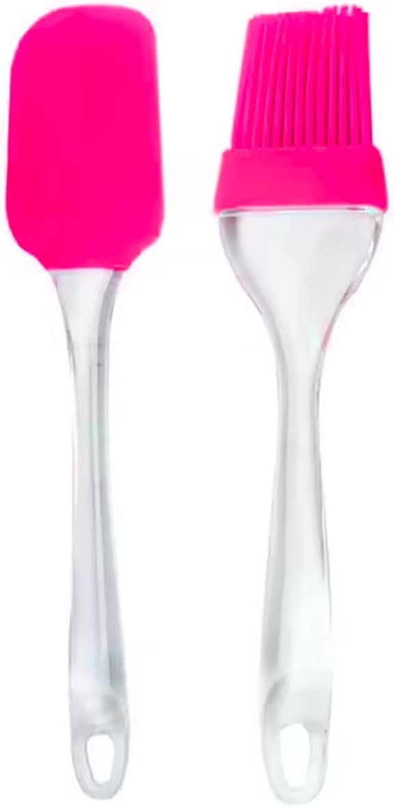 Silikon Spatula ve Fırça Seti, 2 Parça (Pembe)