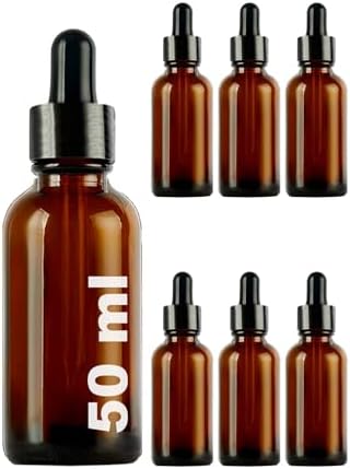 50 ml Metal Kapaklı Damlalık Dropper Şişesi Serum 50 cc Cam Şişe 6 Adet (Siyah Kapak, Amber/Kahverengi)