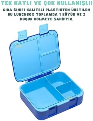 Alternative view of 1000ml Lunchbox Tek Katlı 3 Bölmeli Kulplu ABS Plastik Çocuk Sefer Tası Yemek Kutusu (Lacivert)