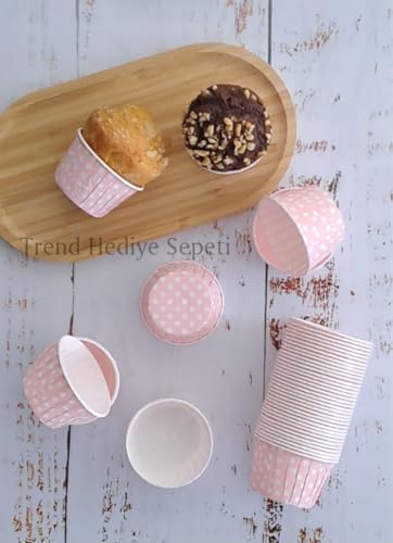 50'li Açık Pembe Puantiyeli Muffin Kek Kalıbı, Kek Kapsülü Cupcake Kalıbı, Airfryer Uyumlu